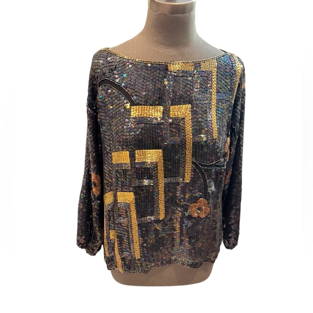 Chanson D'amour Silk Sequin Top Medium Vintage